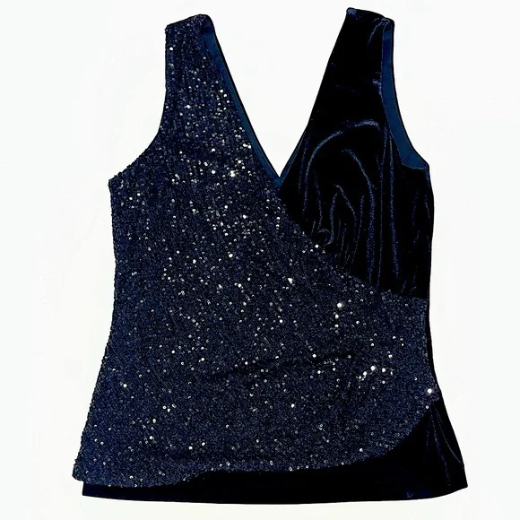 Bailey 44 Eva Sequin Velvet Surplice Wrap Tank Top Large Black Sparkly Sexy - Picture 14 of 16